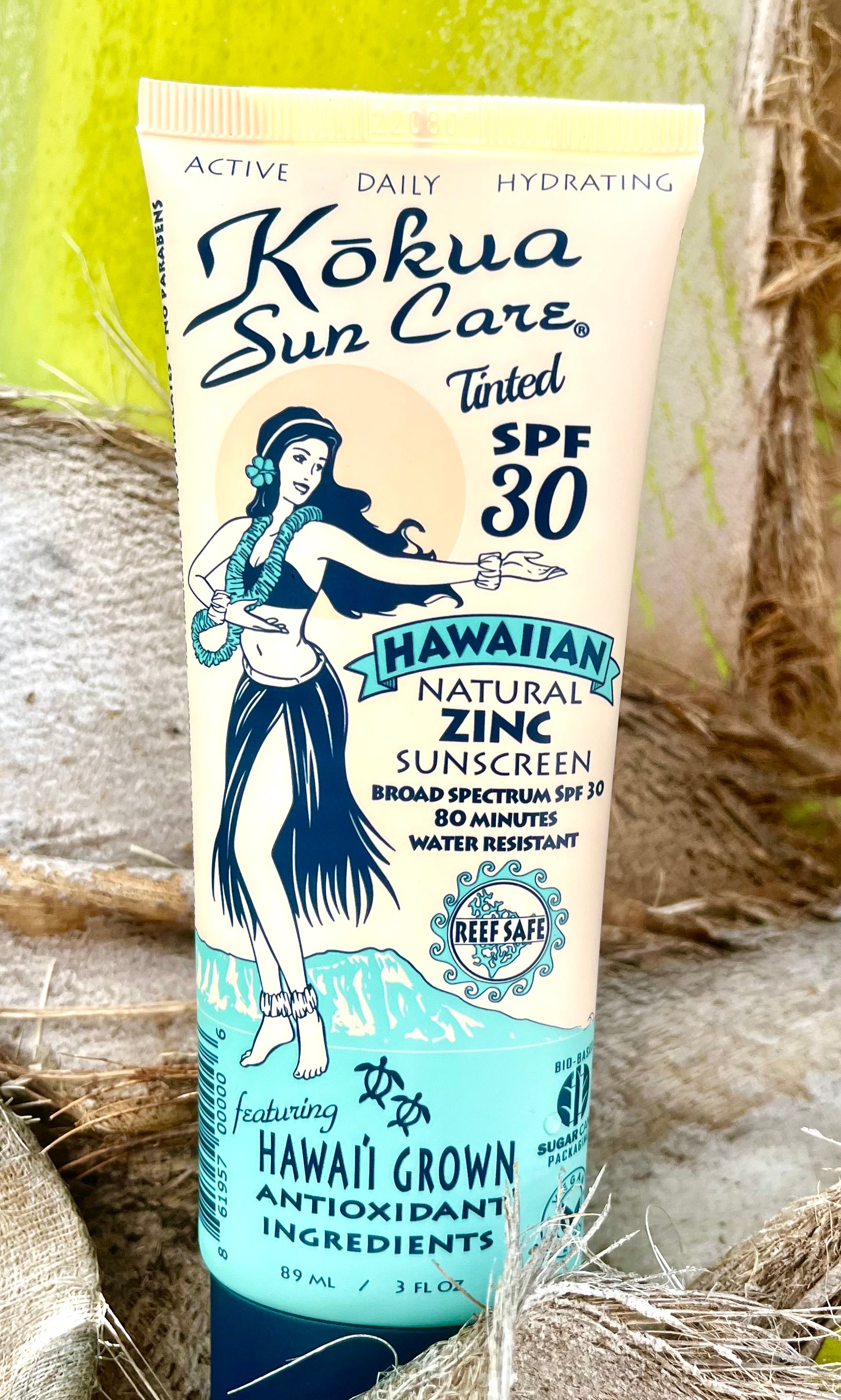 3 oz SPF 30 Tinted Hawaiian Natural Zinc Sunscreen 80 Min Water Resistance Daily/Active/Moisturizing