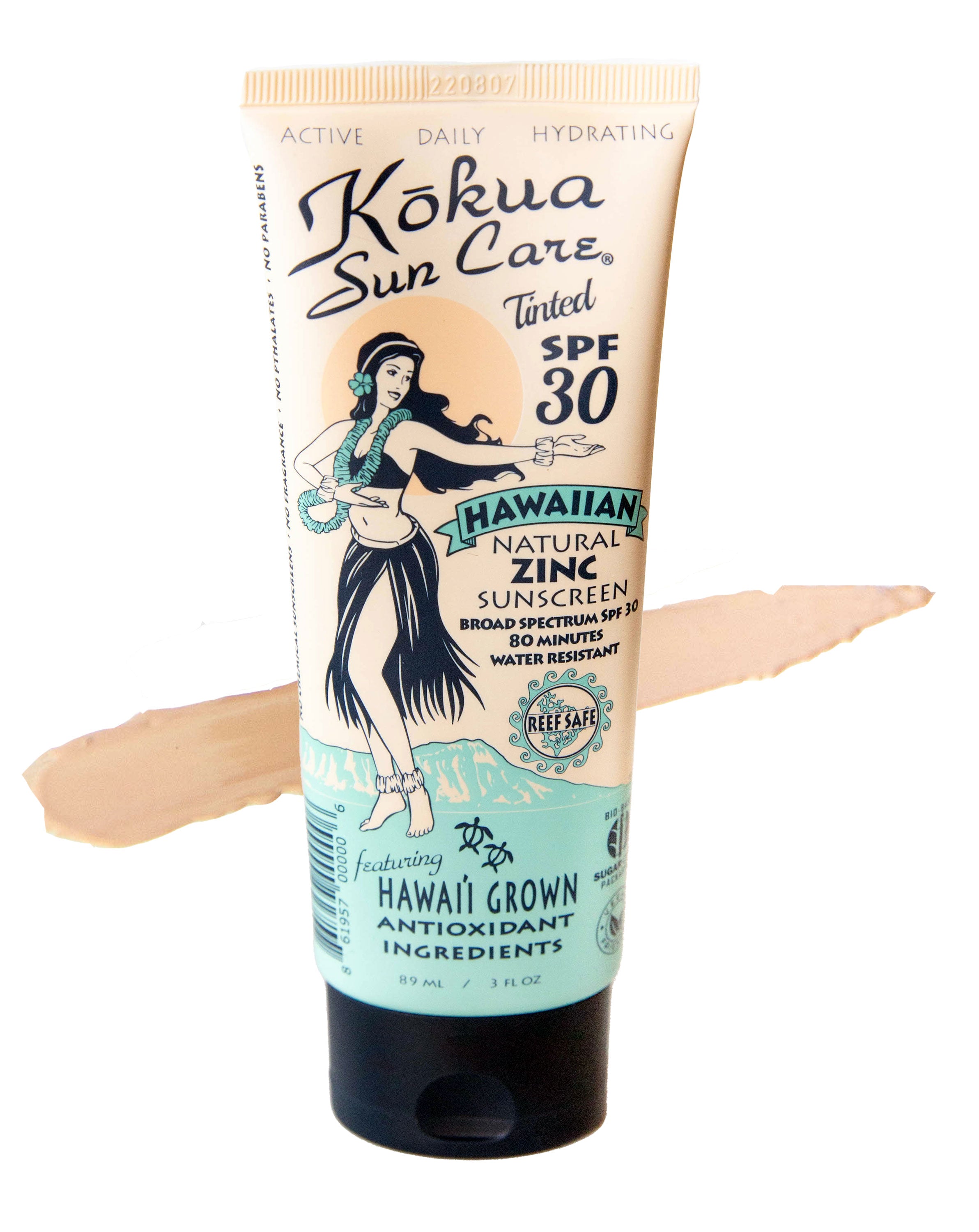 3oz SPF 30 Tinted Hawaiian Natural Zinc Sunscreen 80 Min Water Resistance Daily/Active/Moisturizing