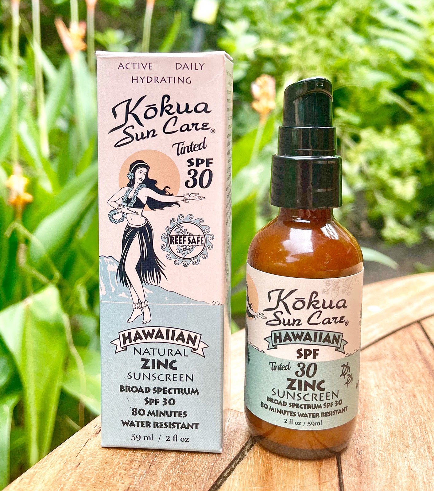 2oz Glass Pump SPF 30 Tinted Hawaiian Natural Zinc Sunscreen Active/Daily/Moisturizing